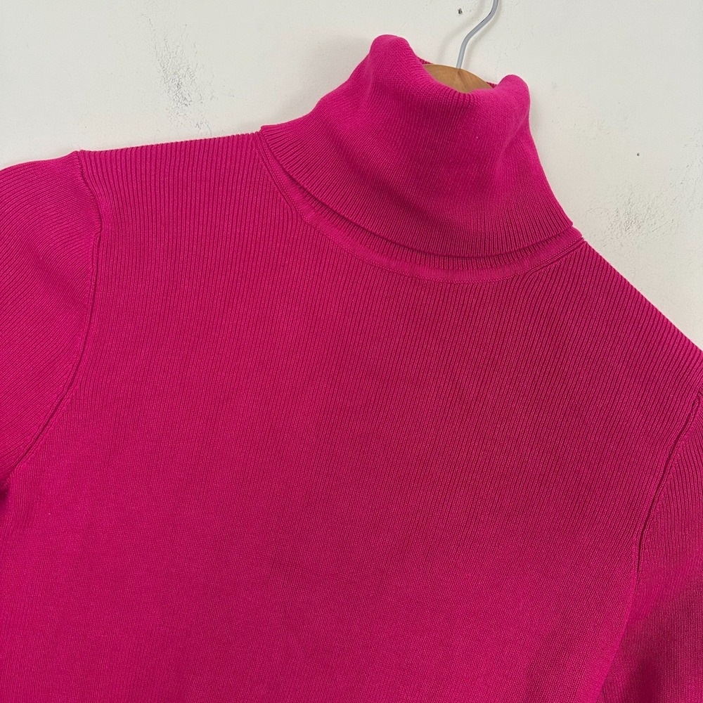 Zara Cropped Sweater Barbie Hot Pink Soft Rib Knit Pullover Turtleneck Womens M